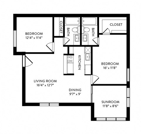 B2 - 2 Bedroom, 2 Bathroom, 991 Square Feet - B2 Floorplan at Hillside Creek in Austin, TX